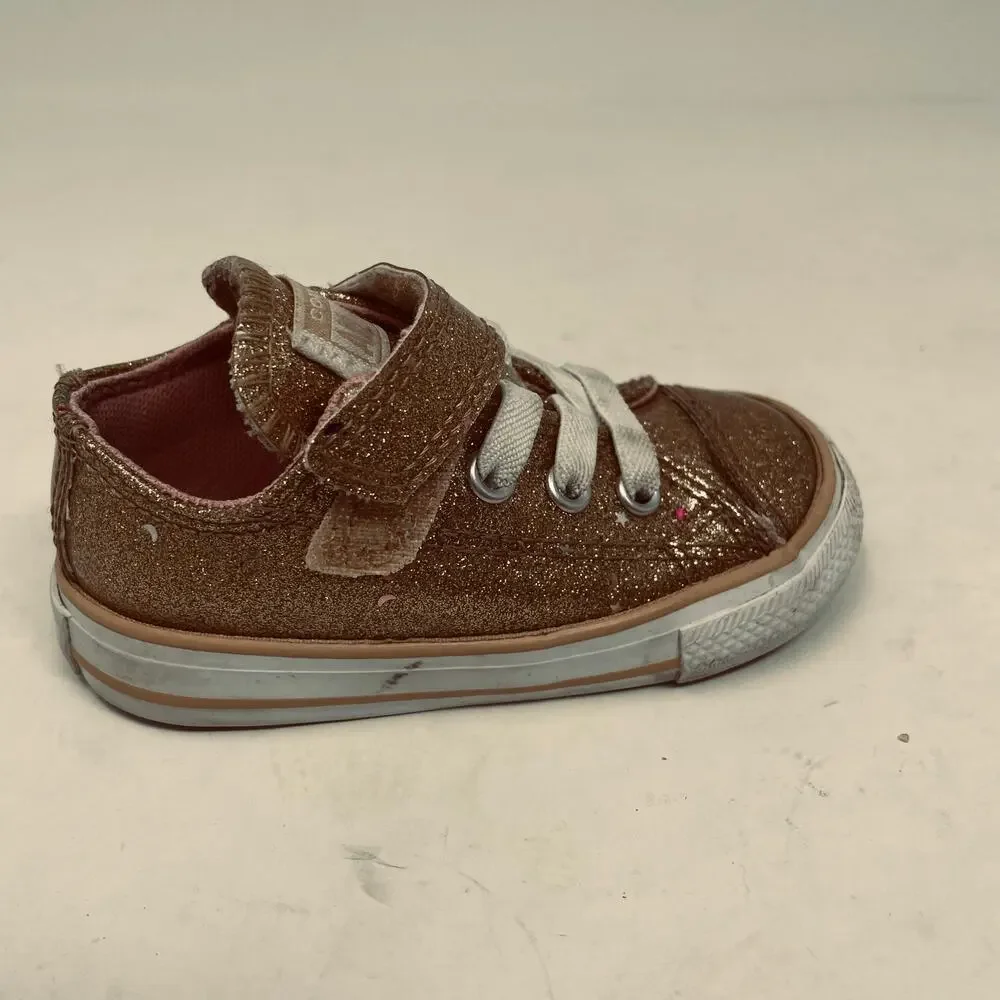 Converse Gold Sparkle Girl's Laces / Velcro Sneaker Tennis shoe 5